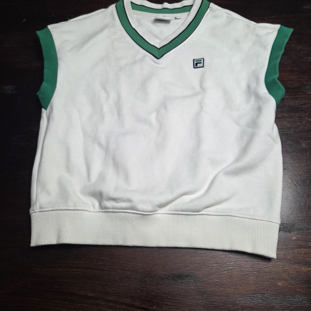 Fila V-Neck Sweater Vest in White and Green